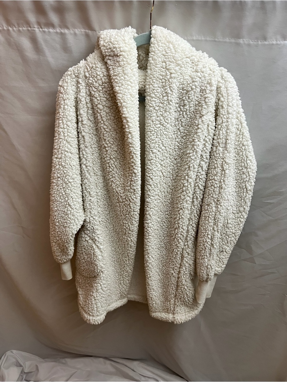 G.I.L.I. Ivory Sherpa Teddy Open Front Hooded Cardigan XS/S